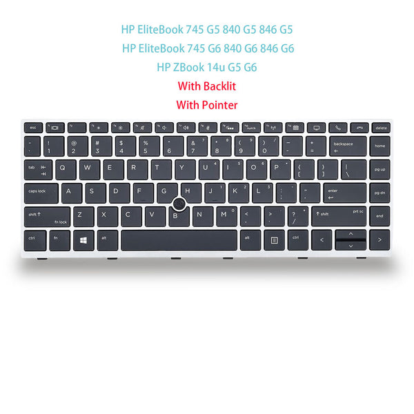 StoneTaskin Brand New Original US Keyboard Backlit for HP EliteBook 745 G5 745 G6 840 G5 846 G5 ZBook 14u G5 G6 English Version