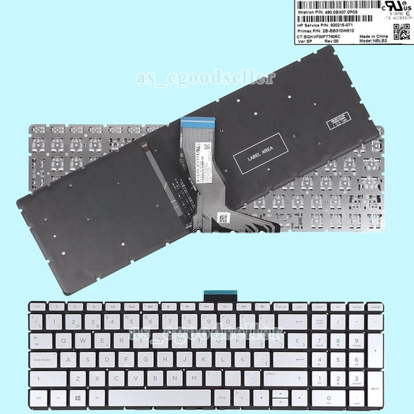 StoneTaskin For HP 15-dy 15-dy0000 15-dy1005la 15-dy2064la series BACKLIT Keyboard Spanish Layout Silver Color Fast Shipping