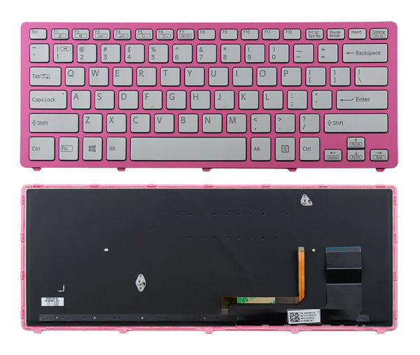 StoneTaskin Original Brand New Silver Backlit US Keyboard Pink Frame For Sony SVF14N Notebook KB Fast Shipping