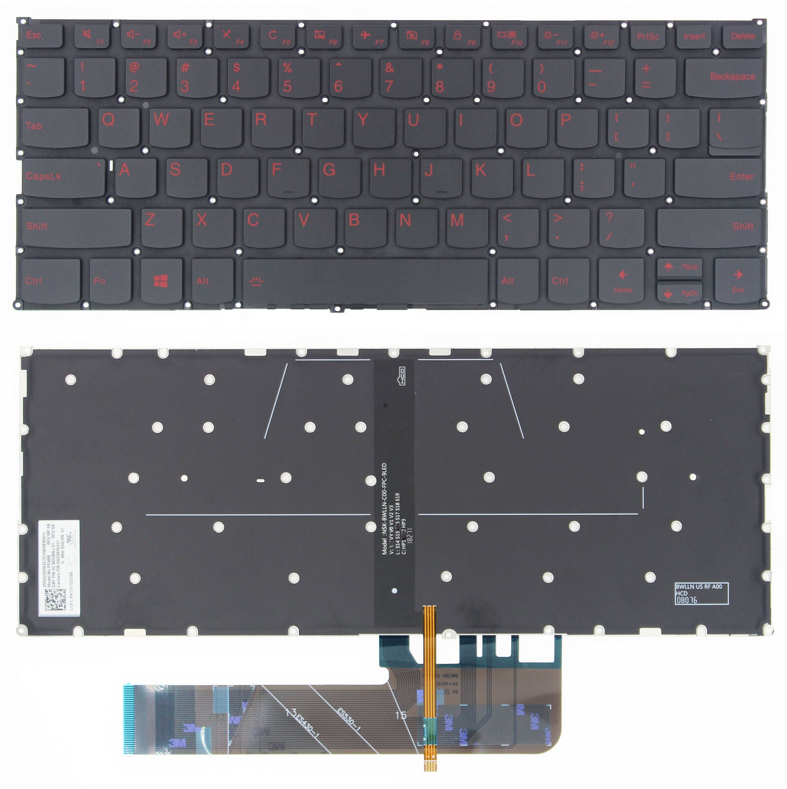 StoneTaskin Original Black US Backlit Keyboard Red Font For Lenovo yog