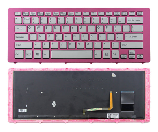 StoneTaskin Original Brand NewSilver Backlit US Keyboard Pink Frame For Sony SVF15N Fast Shipping