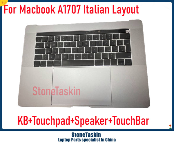 StoneTaskin Genuine 661-06378 Silver Grey for Macbook Pro 15" A1707 Topcase w/ Keyboard Italian Layout Trackpad Touch Bar IT