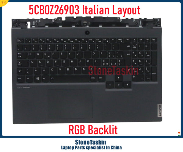 StoneTaskin New 5CB0Z26903 For Lenovo C Cover With Keyboard Italian RGB Backlit Non-Fringerprint Plamrest With Touchpad Upper Cover