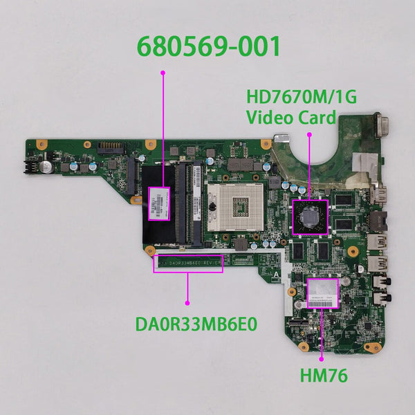 StoneTaskin 680569-001 680569-601 DA0R33MB6E0 w 7670/1G Graphics for HP Pavilion G4 G6 G6-2000 Series NoteBook PC Laptop Motherboard Tested