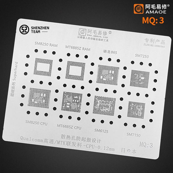 AMAOE Stencil MQ:3 MQ3 For Qualcomm MTK SM7250 SM7150 SM6125 SM8250 RAM MT6885Z RAM MT6885Z Snapdragon 865 CPU Reballing Stencil