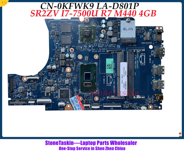 StoneTaskin High quality CN-0KFWK9 for Dell Inspiron 5567 5767 Laptop Motherboard KFWK9 BAL20 LA-D801P SR2ZV I7-7500U DDR4 mainboard Tested