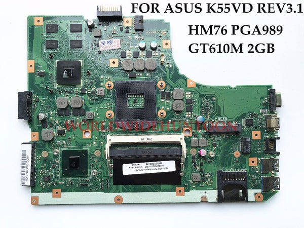 Высококачественная материнская плата для ноутбука ASUS K55VD REV3.1, основная плата HM76 PGA989 DDR3 GT610M, 2 ГБ, 100%, полностью протестирована