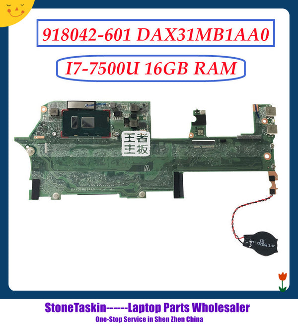 StoneTaskin 918042-601 918042-001 For HP Spectre x360 13-AC 13-W MB Laptop Motherboard W i7-7500u 16GB RAM DAX31MB1AA0 TPN-Q178