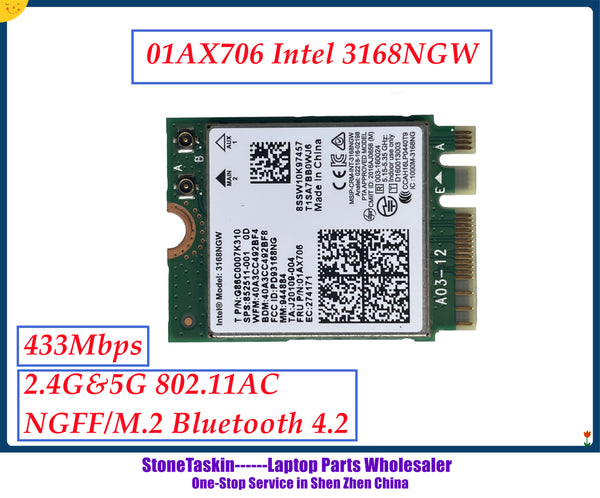 StoneTaskin Intel AC 3168NGW 3168 tarjeta adaptadora inalámbrica de doble banda inalámbrica BT4.2 M2 para lenovo thinkpad card 01AX706 