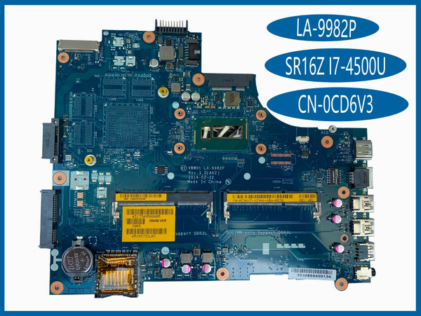 StoneTaskin VBW01 LA-9982P for Dell Inspiron 5537 3537 Laptop Motherboard CN-0CD6V3 SR16Z I7-4500U DDR3L 100% Tested