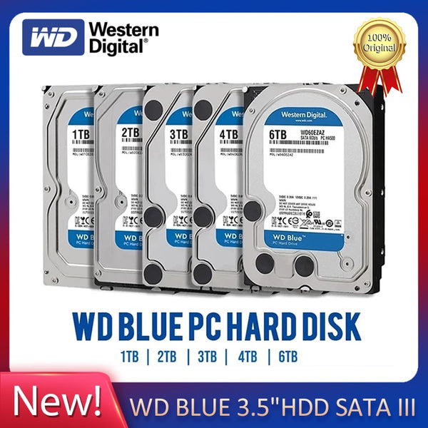 Western Digital WD BLUE 4 ТБ 6 ТБ 3,5 "жесткий диск SATA III 5400 об/мин 500 ГБ 1 т 2 ТБ HD жесткий диск для мониторинга настольного компьютера 