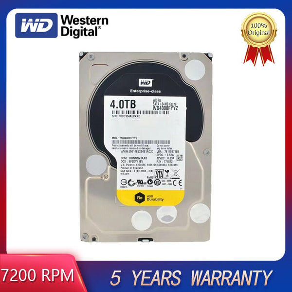 Western digital RE 4TB 3TB 2TB Disco duro interno empresarial 3,5 pulgadas 7200 RPM SATA III 64 MB de caché para DVR NVR PC 